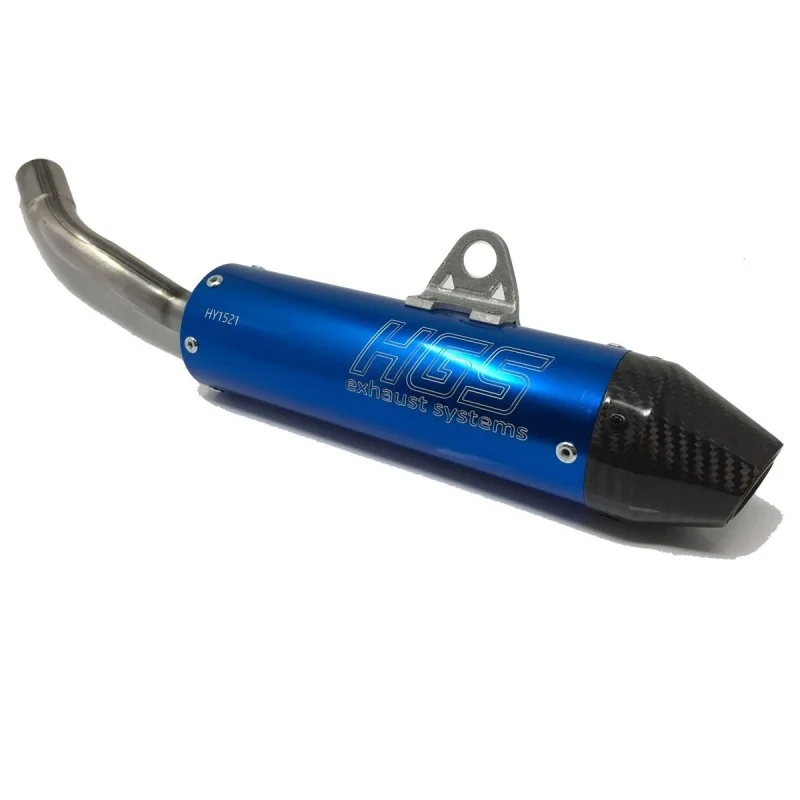 Silencer HGS anodized blue with carbon end cap | Yamaha YZ 125 HGYAM.006SC.B Hgs Exhaust Pipe & Silencer 2 stroke