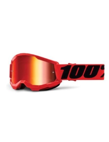 Goggle 100% Strata 2 Youth Red with mirror lens 461252 100% Kids Motocross Goggles