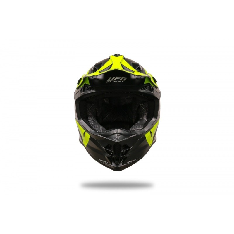 Casco Moto Cross Ufo INTREPID 2024 Nero/Giallo Fluo Matt