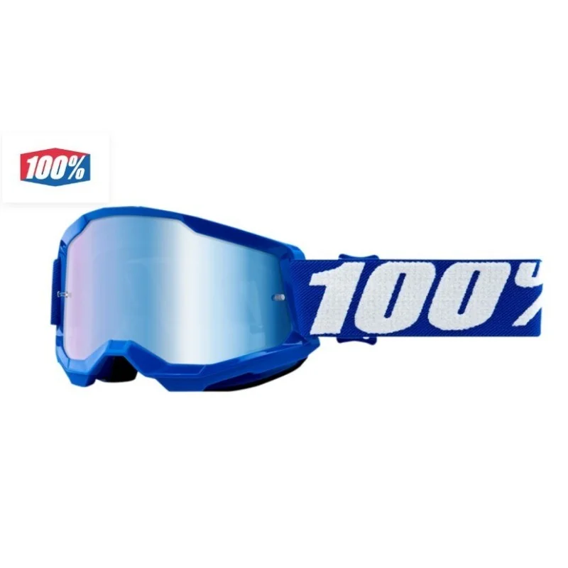 Goggle 100% Strata 2 Youth Blue with blue mirrored lenses 26012958 100% Kids Motocross Goggles