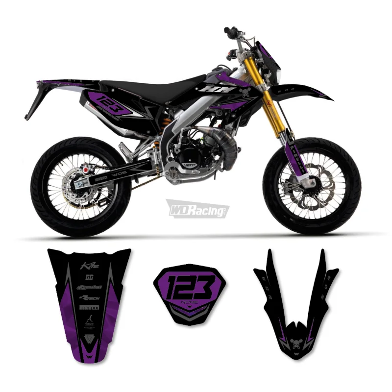 Graphic kit HM-Vent 50 2 stroke-125 4 stroke "Grenzgaenger Violet" With Chrome Details HMGRENZ WOB DESIGN VENT-HM