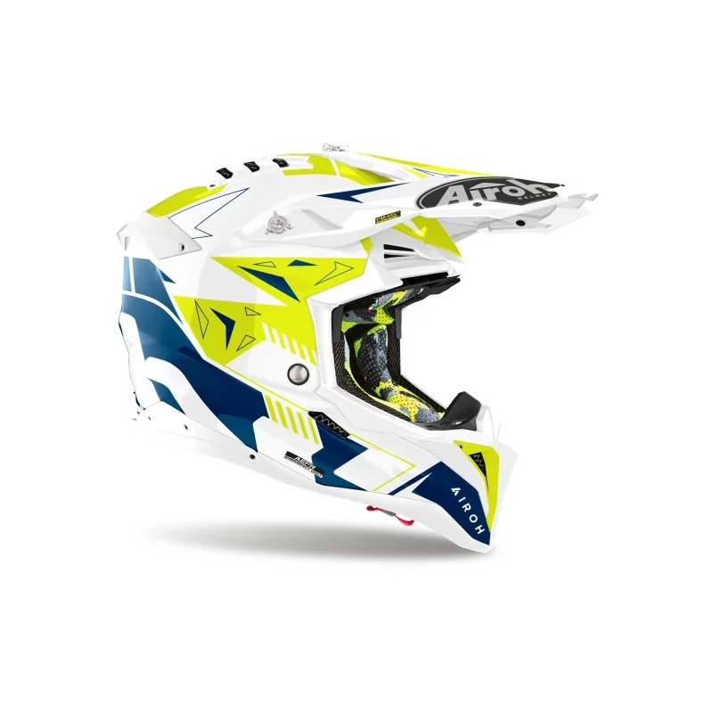 Casco Airoh Aviator 3 Spin Blu Giallo Fluo Lucido 2024 AV3SP18