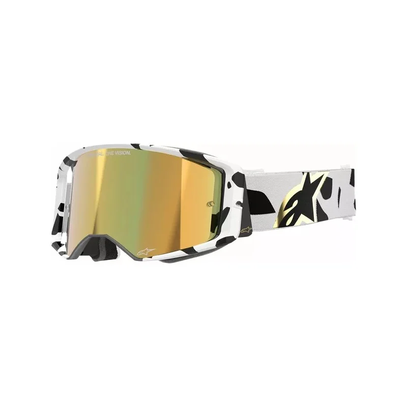 Maschera Motocross Alpinestars Supertech Corp Absolute Vision Bianco| Lente Oro a specchio 5100325-2044-OS