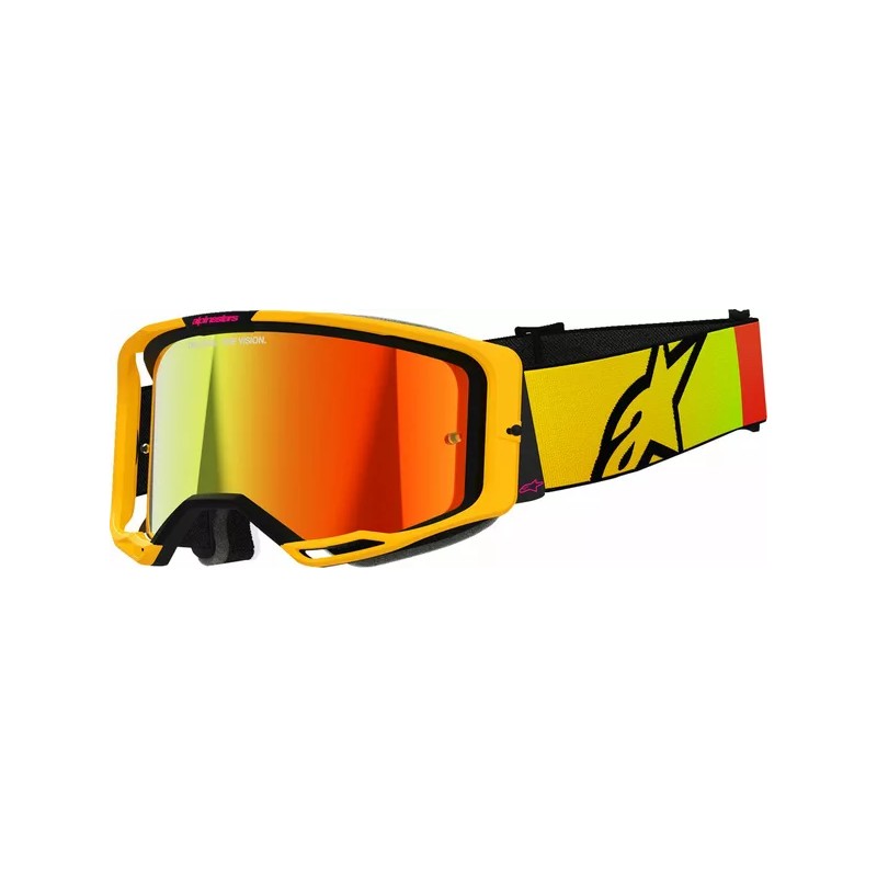 Maschera Alpinestars Vision 8 Corp Giallo/Rosa | Lente Rossa a Specchio 5101625-5023-OS