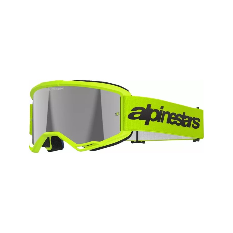 Masque Mx Alpinestars Vision 3 Wordmark  Jaune fluo|Lentille miroir argentée