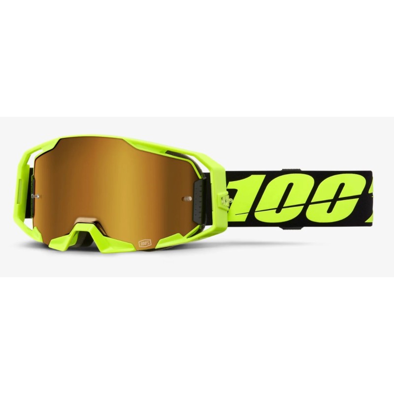 100% Goggle ARmatic Neon Yellow | Mirror True Gold Lens 26013795 100% Motocross Goggles