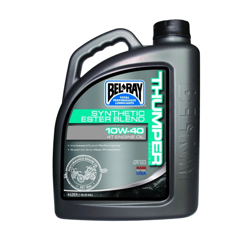 THUMPER RACING SYNTHETIC ESTER BLEND 4-STROKE ENGINE OIL 10W-40 4 LITER BEL RAY 3601-0142 Belray Huile moteur MX