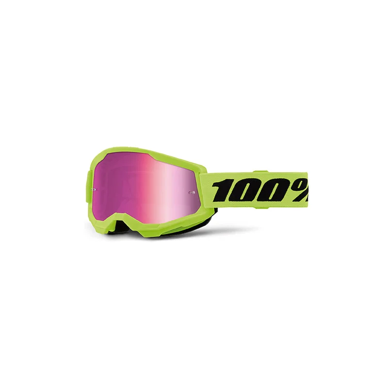 Goggle 100% Strata 2 Youth Yellow with mirror Pink lens 461355 100% Kids Motocross Goggles